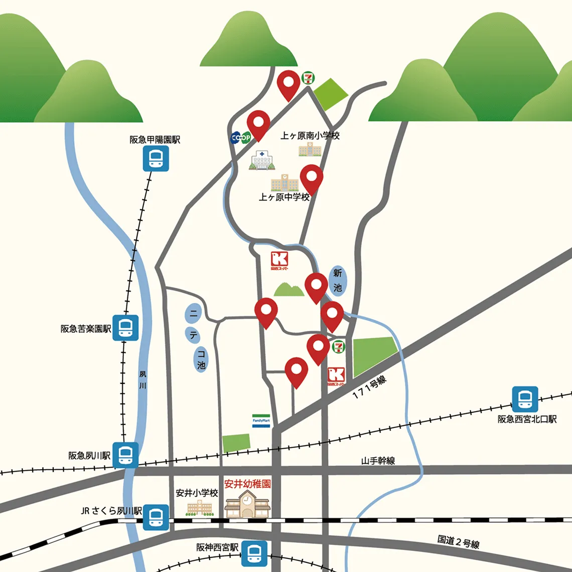 黄色コースの地図